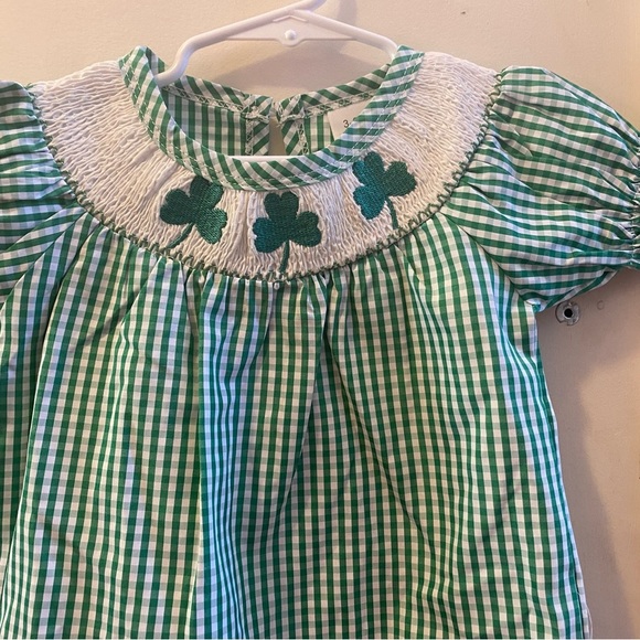 New Smocked St Patrick's Day Bubble Romper - Picture 6 of 14